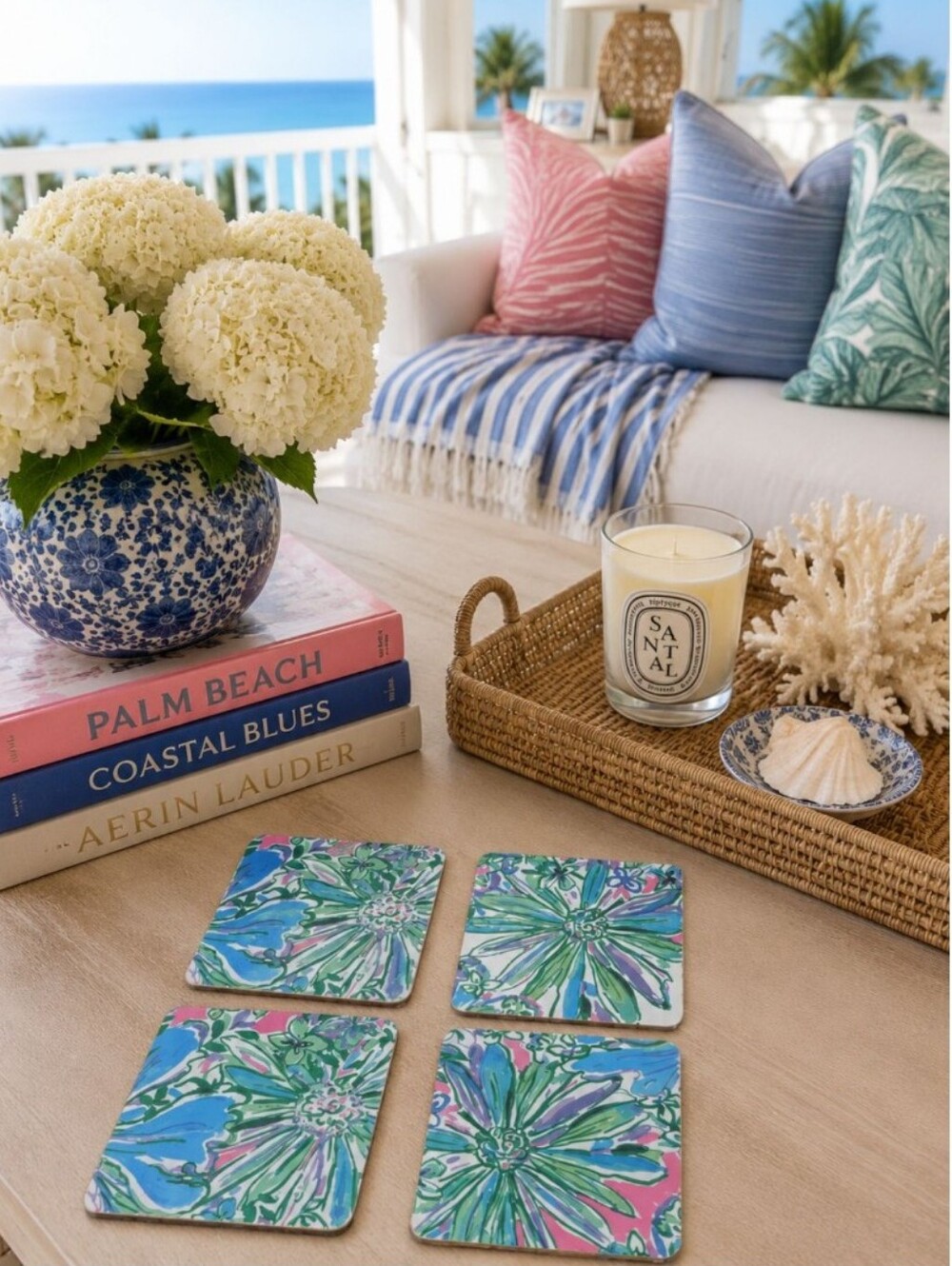 Set Of 4 Handmade Coasters Preppy Coastal Cottage Beachy Entertaining Hostess